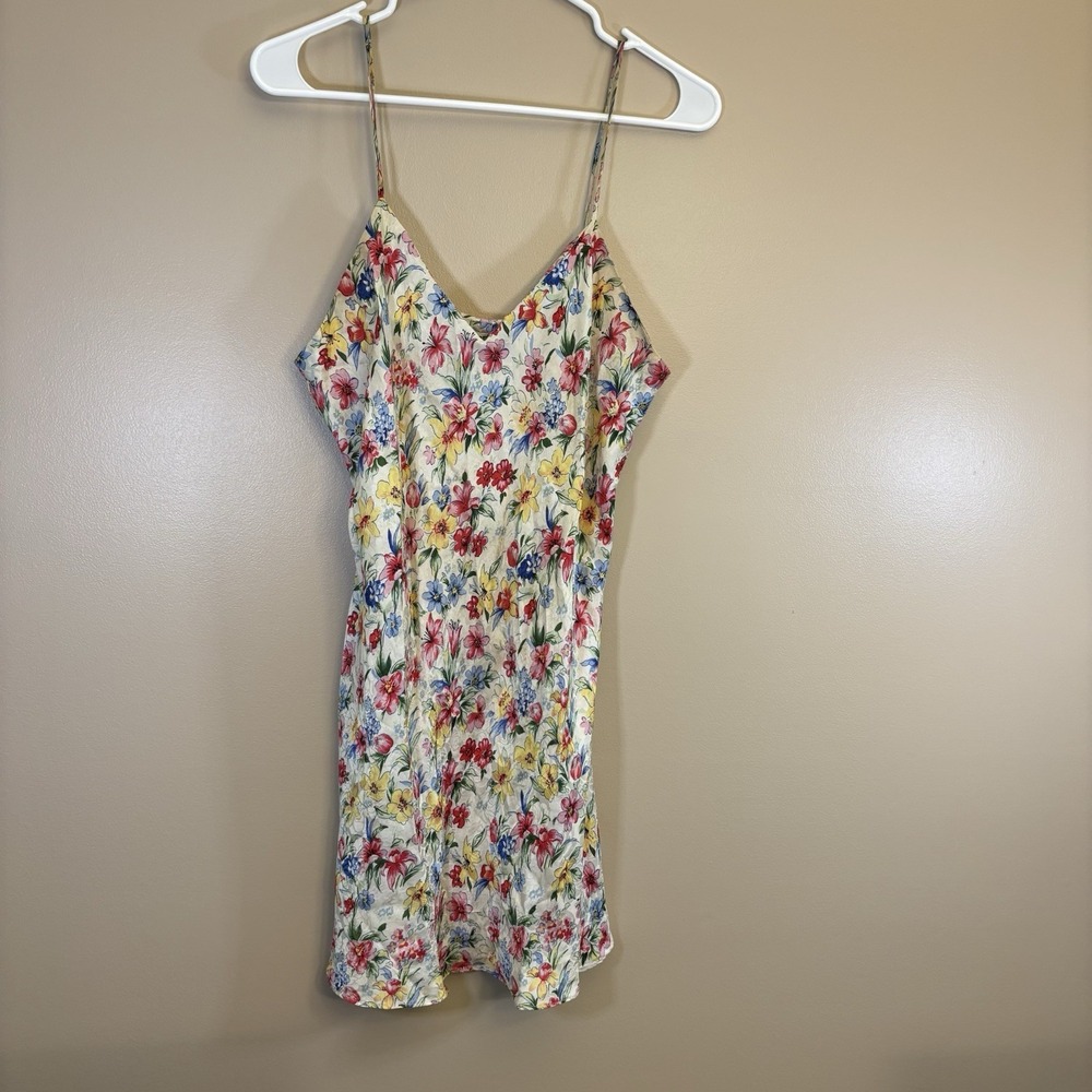 Vintage 90s Y2K Silx By August Silk 100% Silk Floral Mini Slip Dress L Dainty